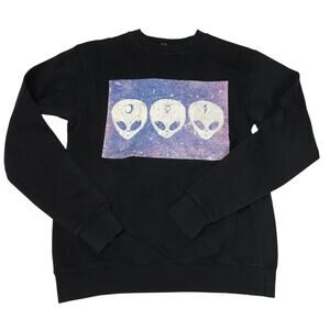 Brandy Melville John Galt Sweatshirt Black Alien Graphic Crewneck Unisex OS